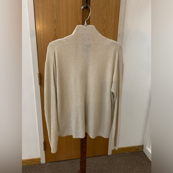 Women's Medium Ivory Cream Wool Crepe Eileen Fisher Open Front Cardigan Top - Picture 12 of 14